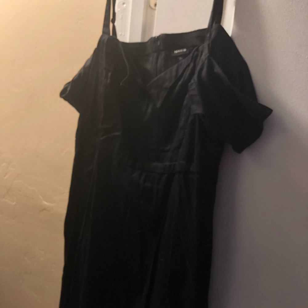 Black open shoulder mini dress